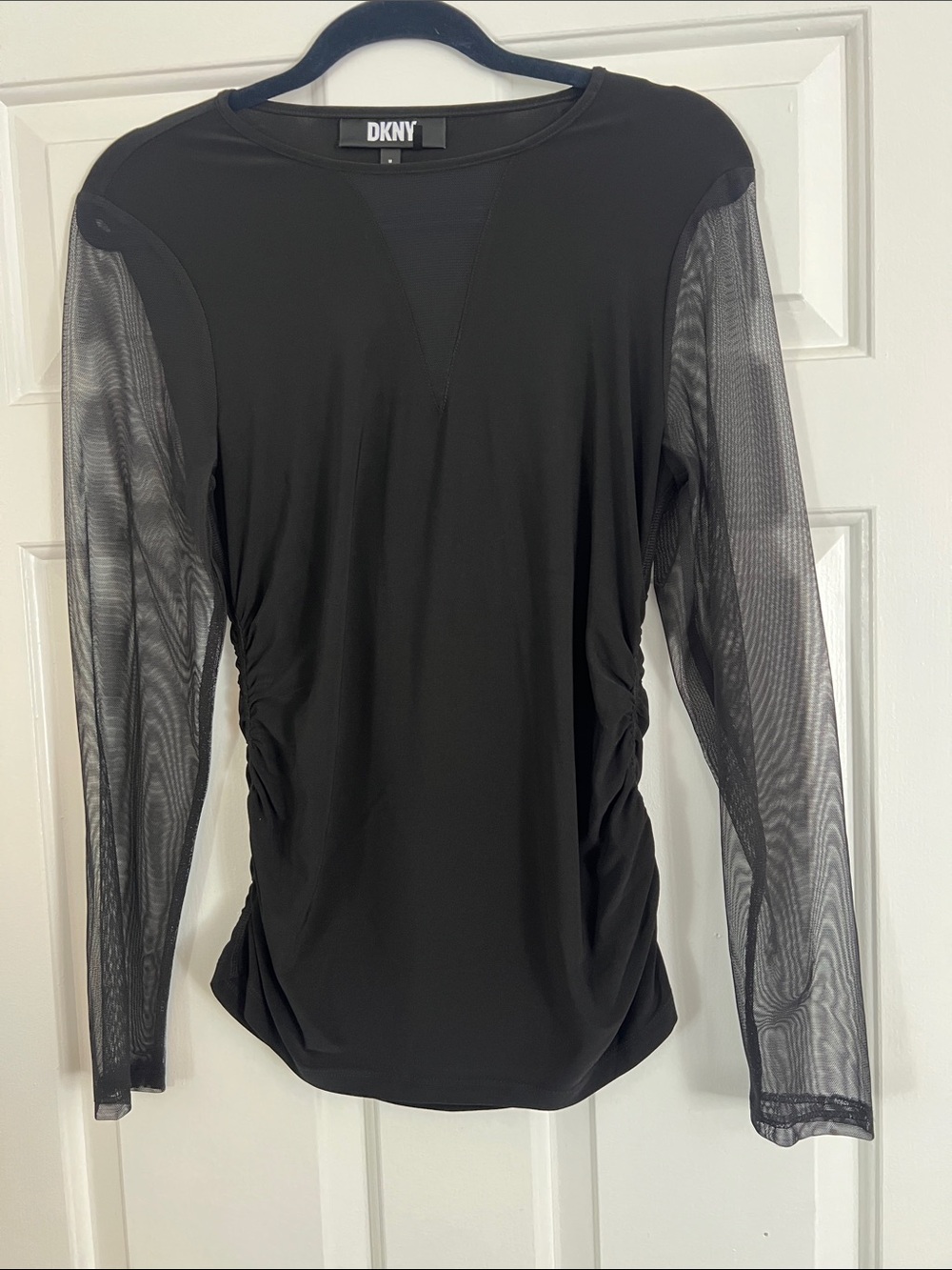 DKNY Black Long-Sleeve Top with Sheer Mesh Sleeves